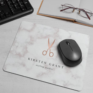 Marmor & Rose Gold Scissors Haarsalon Logo Mousepad