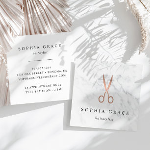 Marmor & Rose Gold Scissors Logo-Haarstylle Quadratische Visitenkarte