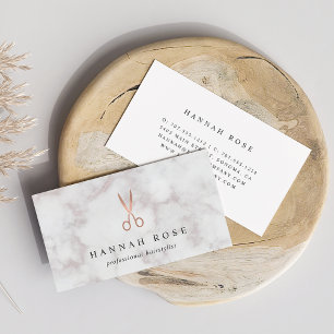 Marmor & Rose Gold Scissors Logo-Haarstylle Visitenkarte