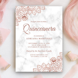 Marmor-Roségold Vintage-Land-Lace-Quinceanera Einladung