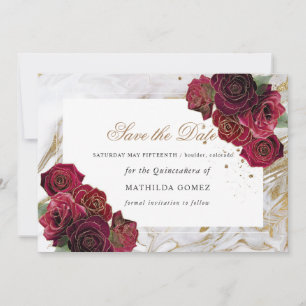 Marmor-Rote Rosen Quinceañera Save the Date Einladung