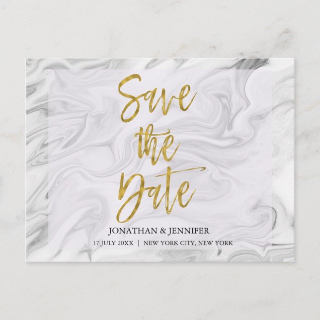Marmor Save the Date mit Goldfolie-Typografie Ankündigungspostkarte (Vorderseite)