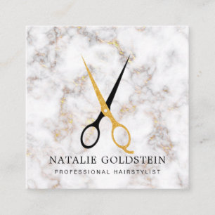 Marmor Schwarz Gold Schere Friseur Quadratische Visitenkarte