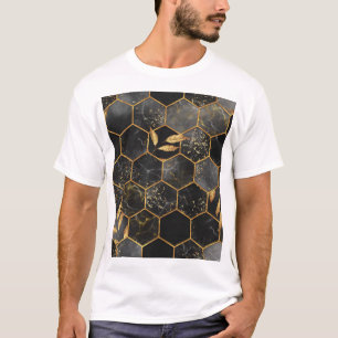 Marmor-Sechseck, Textur mit goldenen Blättern. T-Shirt