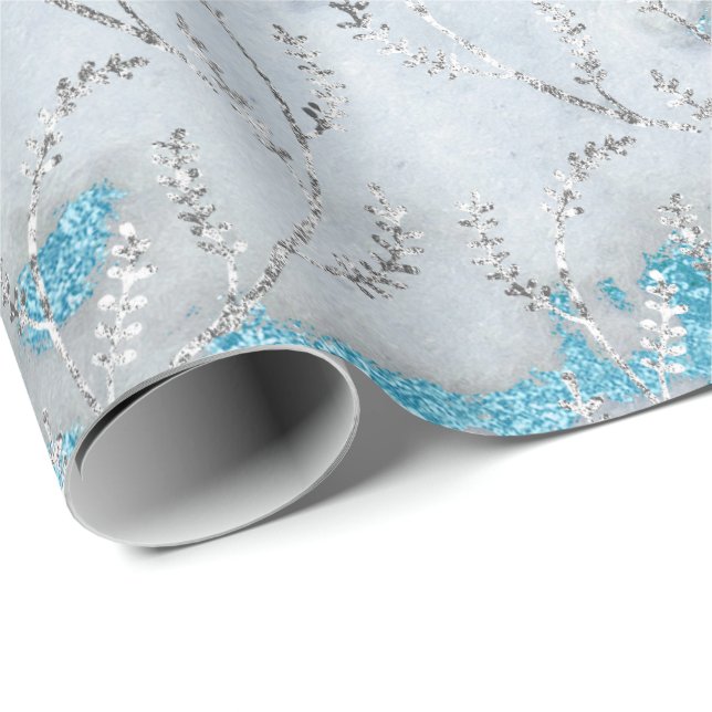 Marmor Silver Grey Ocean Floral Foil Laurel Geschenkpapier (Rolleneckpunkt)