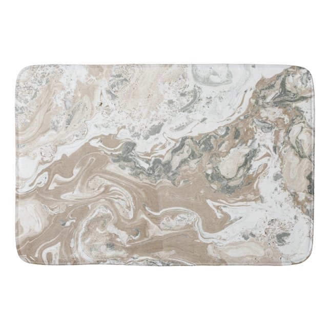 Marmor Stone Luxury White Beige Elfenbein Grau Badematte (Vorderseite)