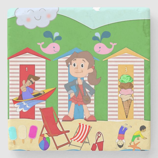 Marmor Stone Untersetzer Beach Fun Ice Creme (Vorderseite)