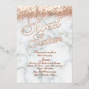 Marmor Sweet Sixteen Roségold gepresster Glitter Folieneinladung