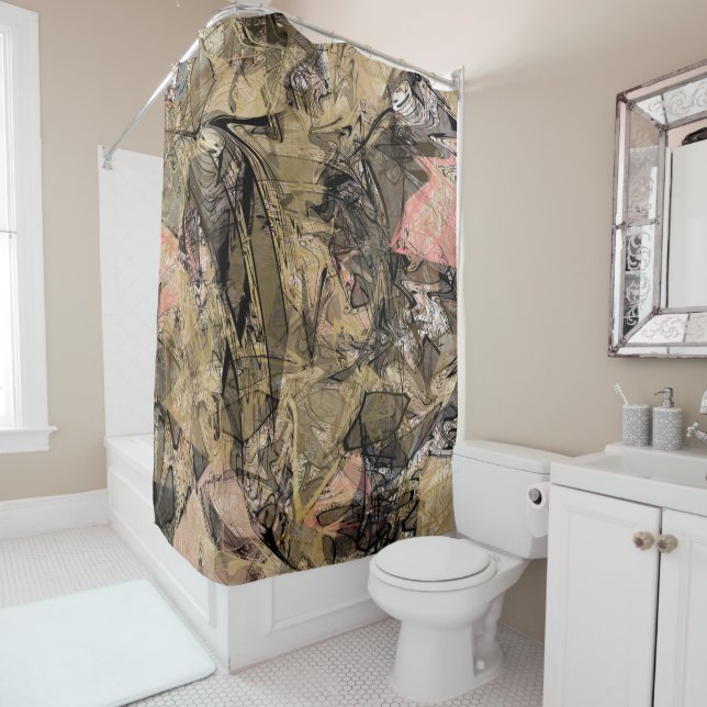 Marmor Swirl Abstrakte Gold Rose Rosa Schwarz Mode Duschvorhang (Beispiel)