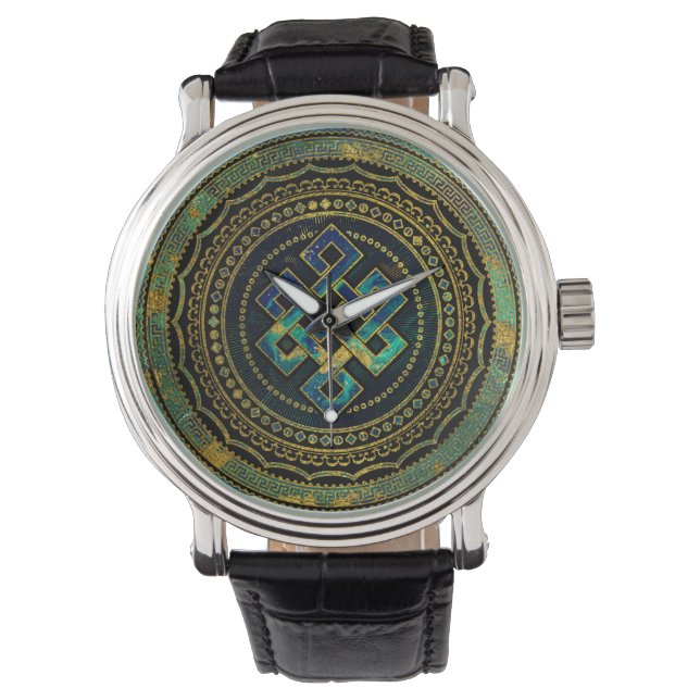 Marmor und Abalone Endless Knot in Mandala Armbanduhr (Vorderseite)
