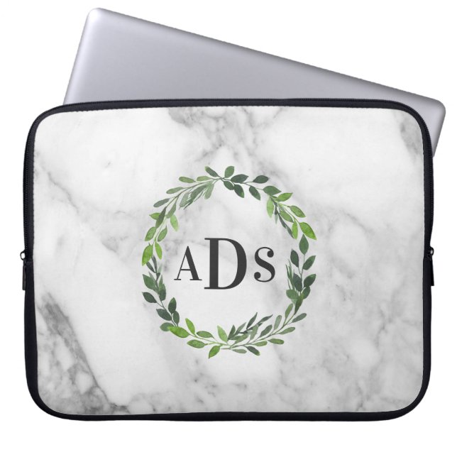 Marmor- und Aquarellfolienmonogramm Laptopschutzhülle (Vorderseite)
