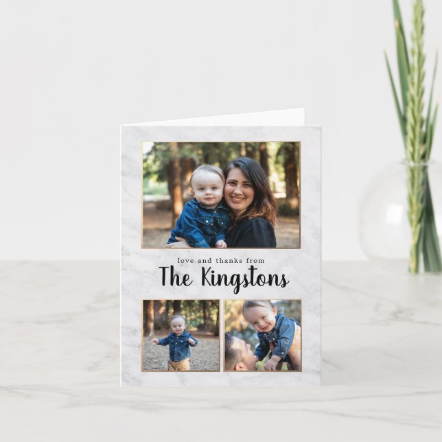 Marmor und Gold 3 Foto Collage Vielen Dank Karten (Vorderseite)