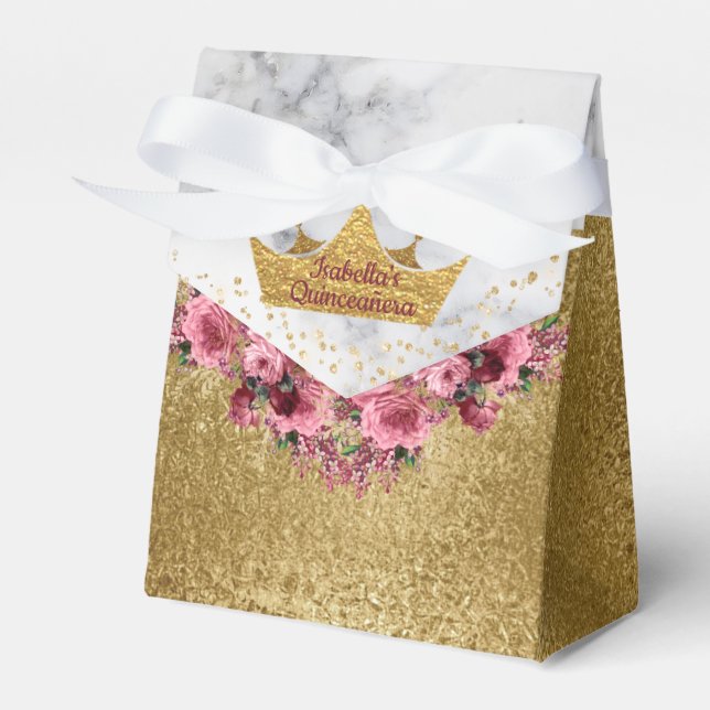 Marmor- und Gold-Blume und Kronen-Gefälligkeitsbox Geschenkschachtel (Vorderseite)