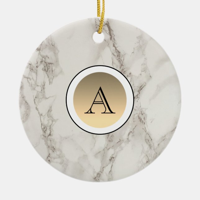 Marmor und Gold Initial Elegant Keramik Ornament (Vorne)
