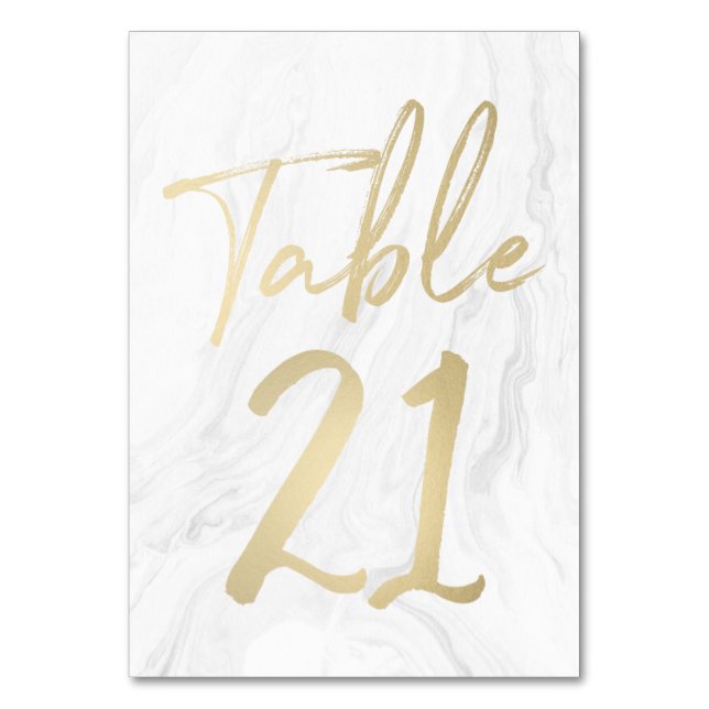 Marmor und Gold-Script | Tischnummer-Karte 21 Tischnummer (Vorderseite)