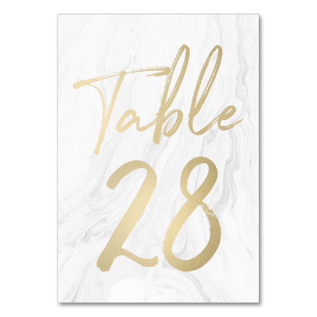 Marmor und Gold-Script | Tischnummer-Karte 28 Tischnummer (Vorderseite)