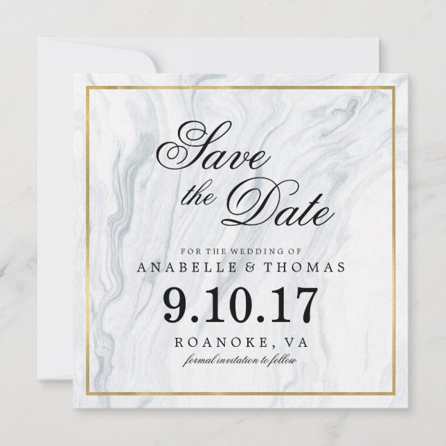 Marmor und Goldhochzeit speichern das Datum Save The Date (Vorderseite)