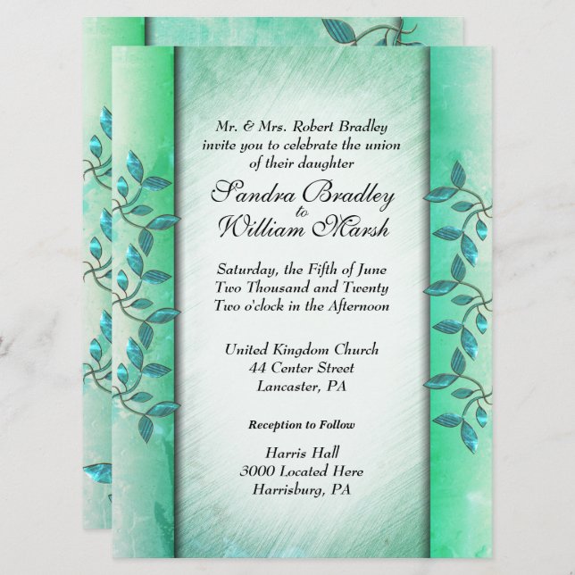 Marmor und grüne Hochzeitsfeier Einladung (Vorne/Hinten)