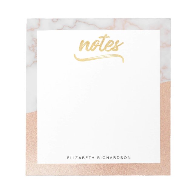 Marmor und Imitate Rose Gold Individuelle Name Not Notizblock (Vorderseite)