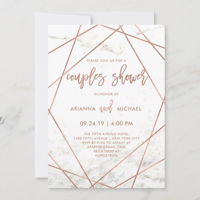 Marmor und Rose - geometrische Paardusche Einladung (Vorderseite)