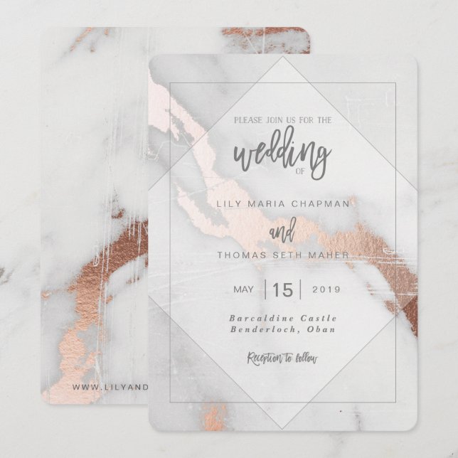 MARMOR UND ROSE GOLD EFFECT WEDING INVITATION EINLADUNG (Vorne/Hinten)