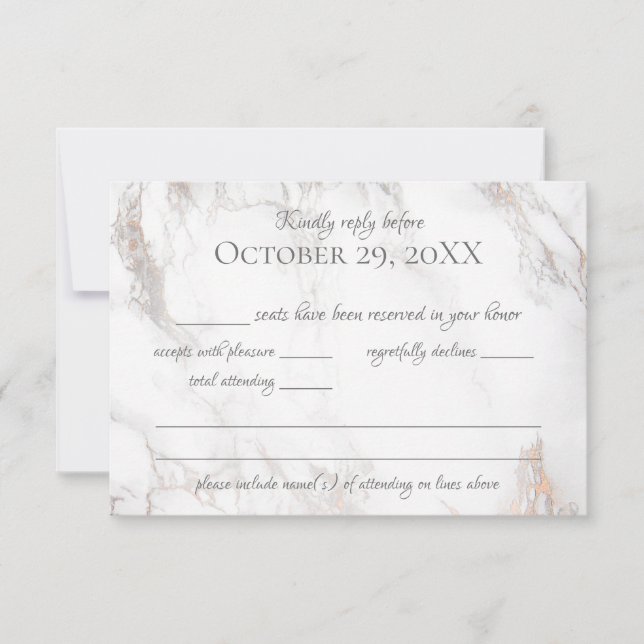 Marmor und Rose Gold Response RSVP Karte (Vorderseite)