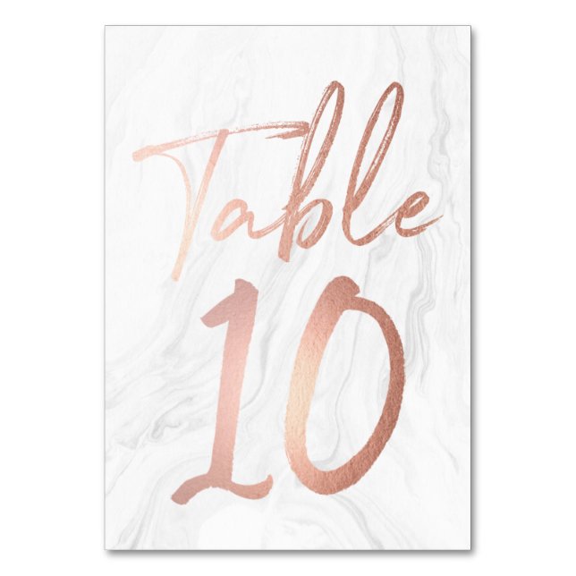 Marmor und Rose Gold Script | Tischnummer Card 10 (Vorderseite)