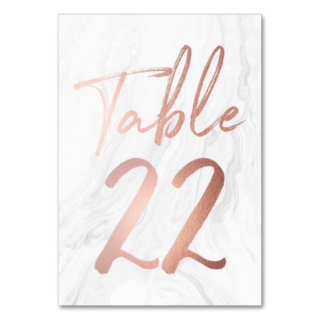 Marmor und Rose Gold Script | Tischnummer Card 22 (Vorderseite)