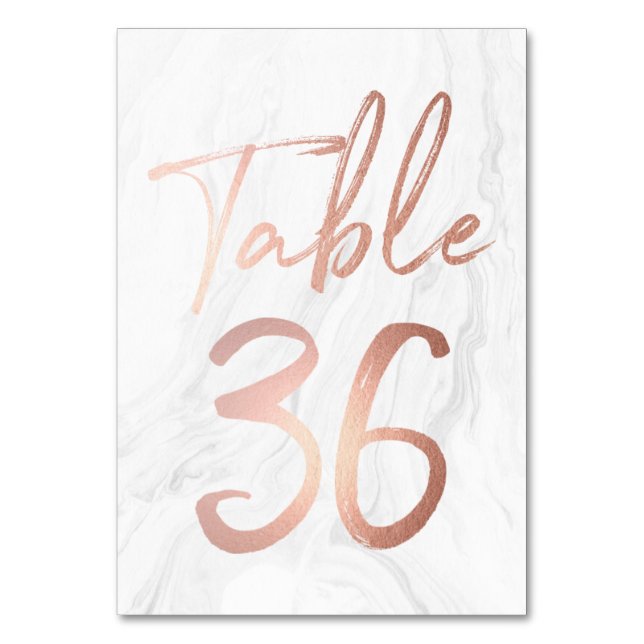 Marmor und Rose Gold Script | Tischnummer Card 36 (Vorderseite)