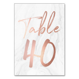 Marmor und Rose Gold Script   Tischnummer Card 40