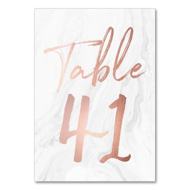 Marmor und Rose Gold Script | Tischnummer Card 41 (Vorderseite)