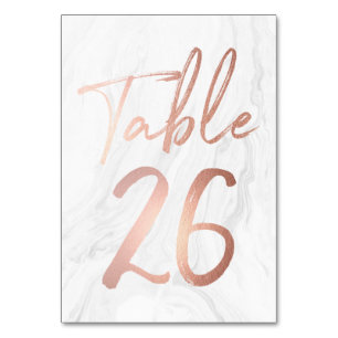 Marmor und Rose Gold Script Tischnummer-Karte 26 Tischnummer