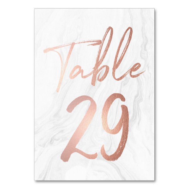 Marmor und Rose Gold Script | Tischnummer-Karte 29 Tischnummer (Vorderseite)
