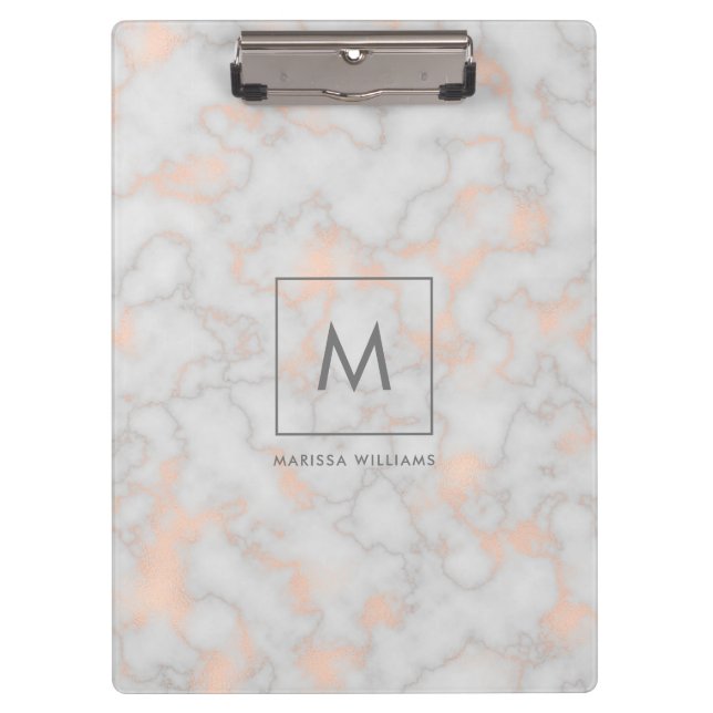 Marmor und Rose Gold Textur Monogramm Klemmbrett (Vorderseite)
