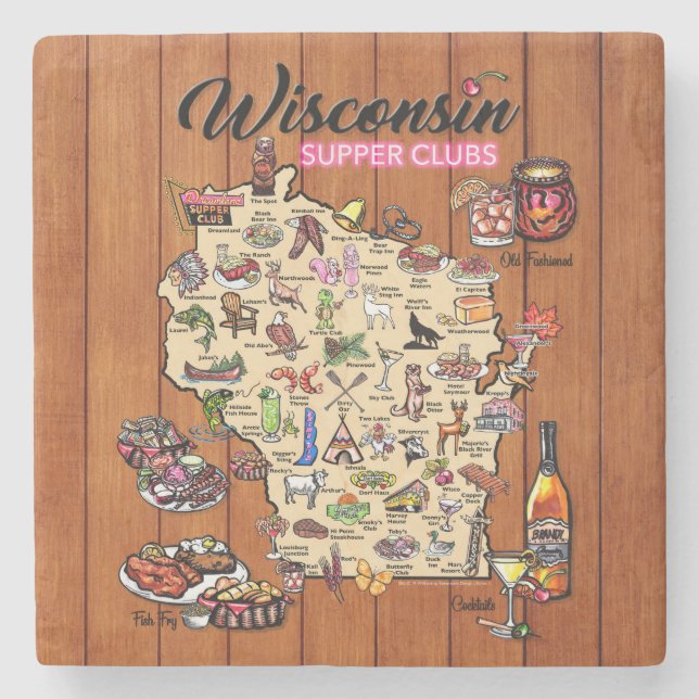 Marmor Untersetzer - Wisconsin Supper Club Karte (Vorderseite)