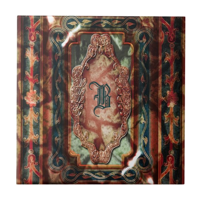 Marmor-vintage-achat-Monogramm gealtertes Monogram Fliese (Vorderseite)