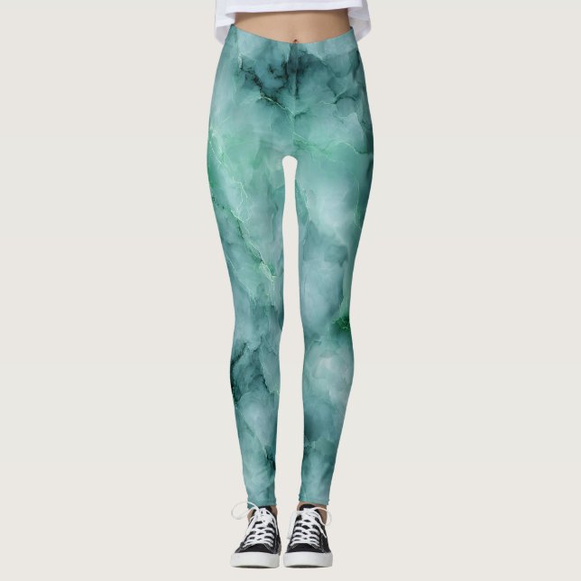 Marmorähnliche Textur in Minzgrün Leggings (Vorderseite)