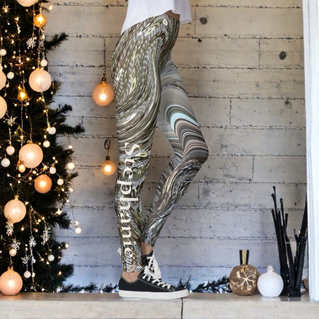 Marmorbeige-Monogramm-Funkeln aus festem Glitzer Leggings (Von Creator hochgeladen)