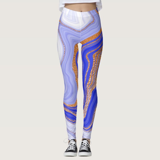 Marmorblau Gold, Abstrakt modern. Leggings (Vorderseite)