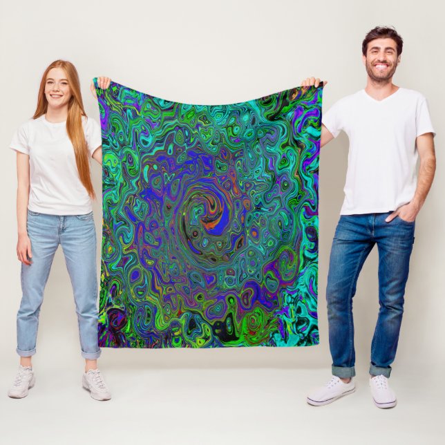 Marmorblau und Aquamarine Abstrakter Retrowirbel Fleecedecke (Beispiel)