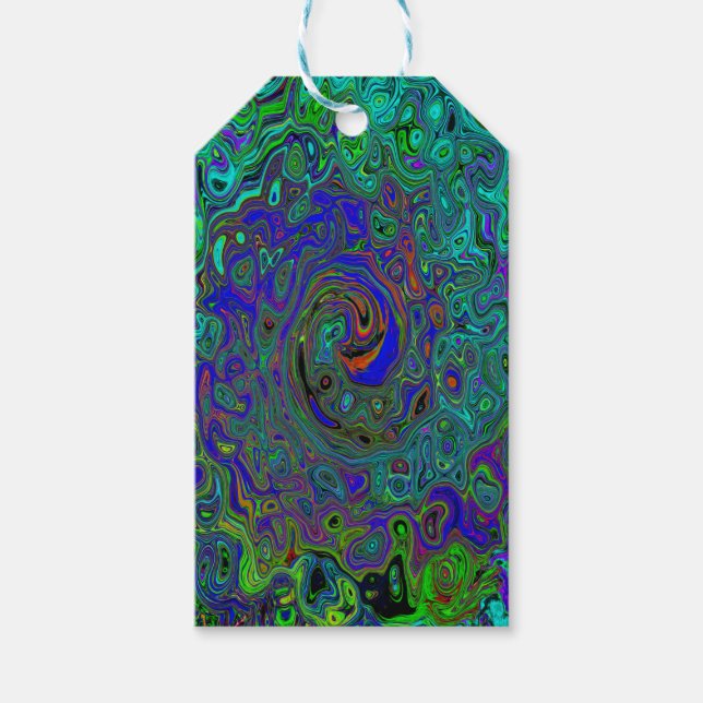 Marmorblau und Aquamarine Abstrakter Retrowirbel Geschenkanhänger (Vorderseite)