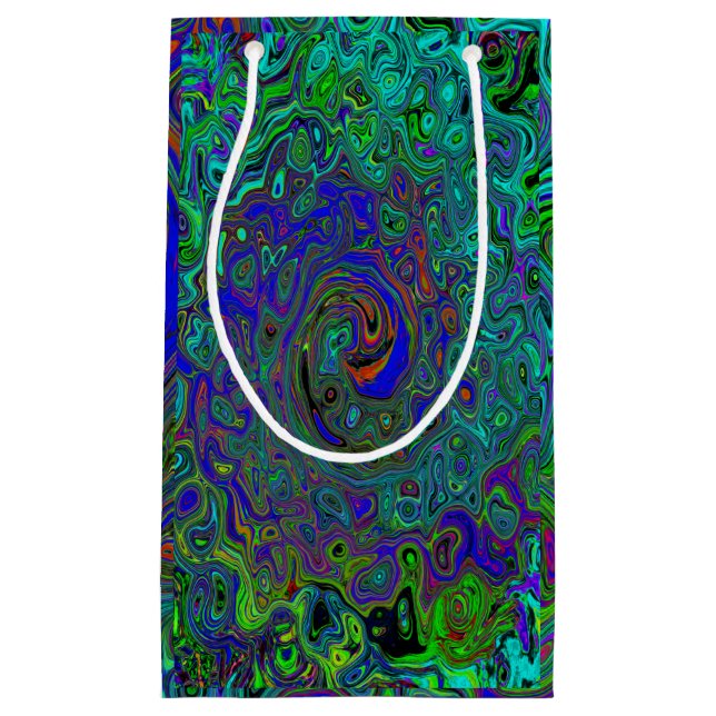 Marmorblau und Aquamarine Abstrakter Retrowirbel Kleine Geschenktüte (Vorderseite)