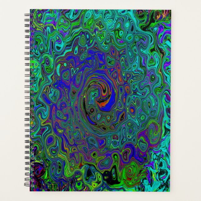 Marmorblau und Aquamarine Abstrakter Retrowirbel Planer (Vorderseite)