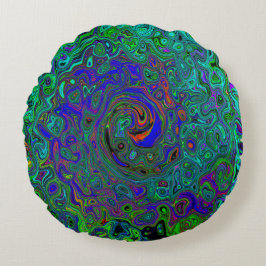 Marmorblau und Aquamarine Abstrakter Retrowirbel Rundes Kissen