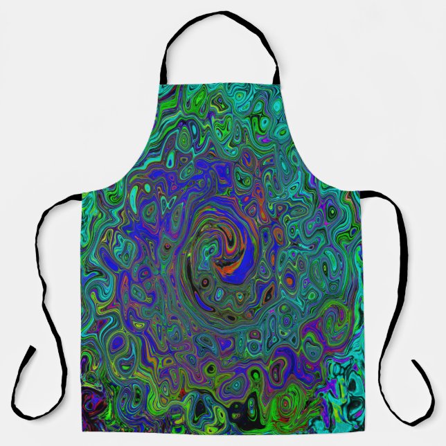Marmorblau und Aquamarine Abstrakter Retrowirbel Schürze (Vorderseite)