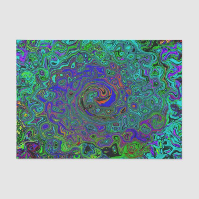 Marmorblau und Aquamarine Abstrakter Retrowirbel Seidenpapier (Vorderseite)