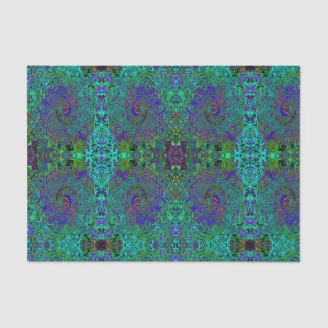 Marmorblau und Aquamarine Abstrakter Retrowirbel Seidenpapier (Vorderseite)