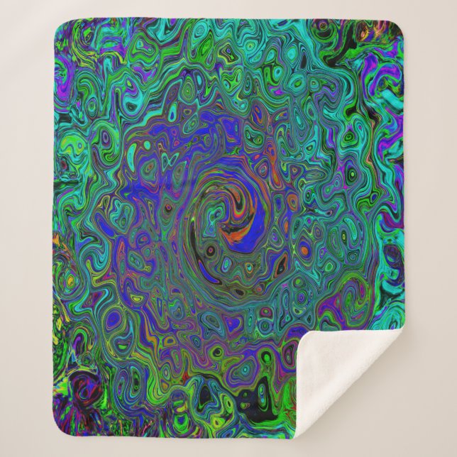 Marmorblau und Aquamarine Abstrakter Retrowirbel Sherpadecke (Vorderseite)