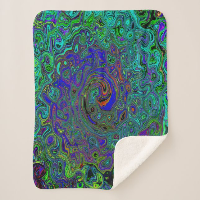 Marmorblau und Aquamarine Abstrakter Retrowirbel Sherpadecke (Vorderseite)