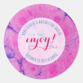 Marmorblau und rosa runder aufkleber